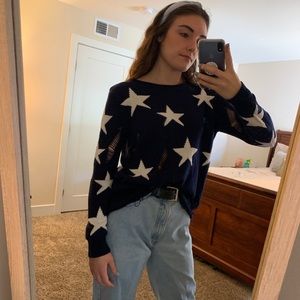 Navy Blue Distressed Star Sweater